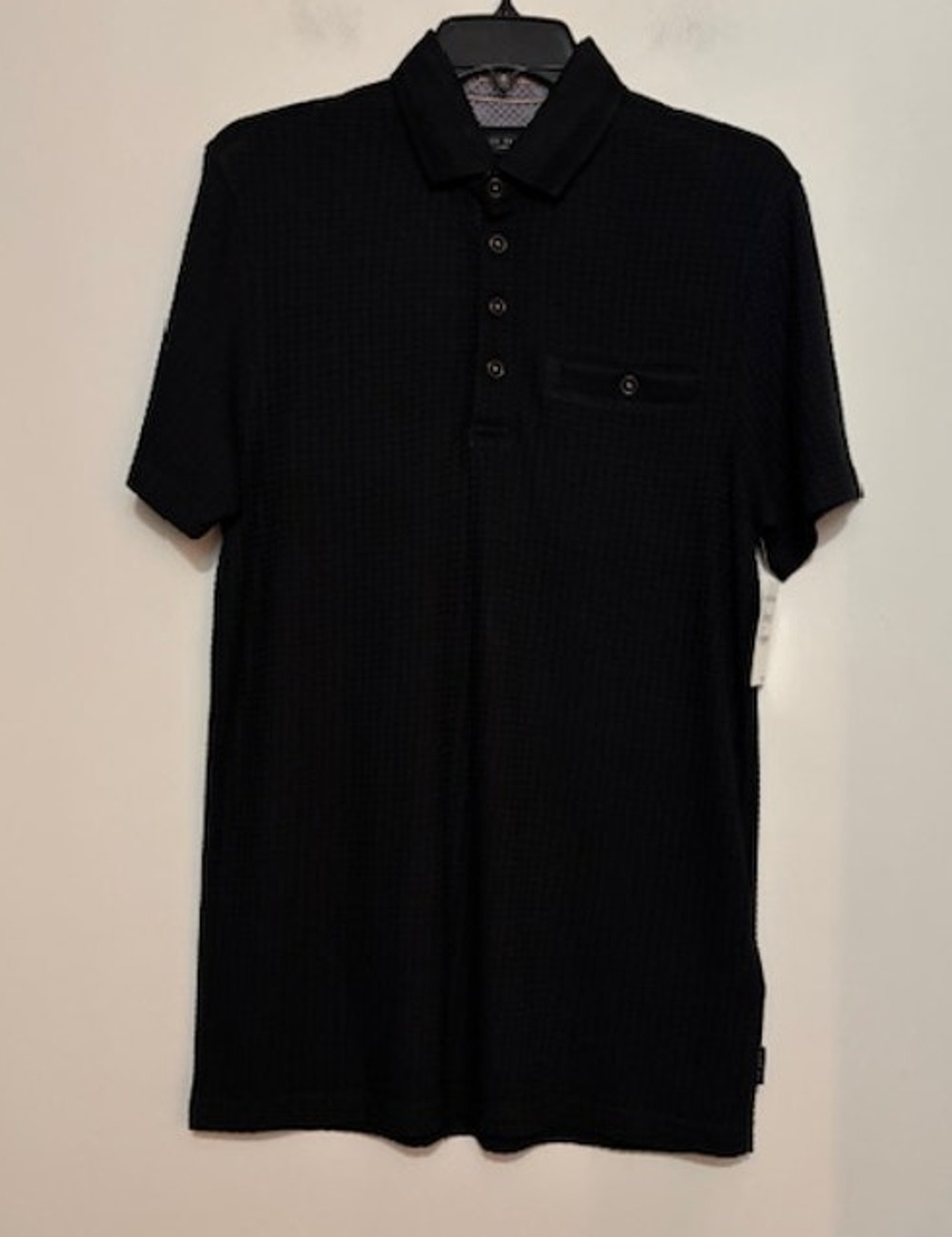 Ted Baker London Textured Polo Shirt Men's Size 2 Small Black Cotton Modal New